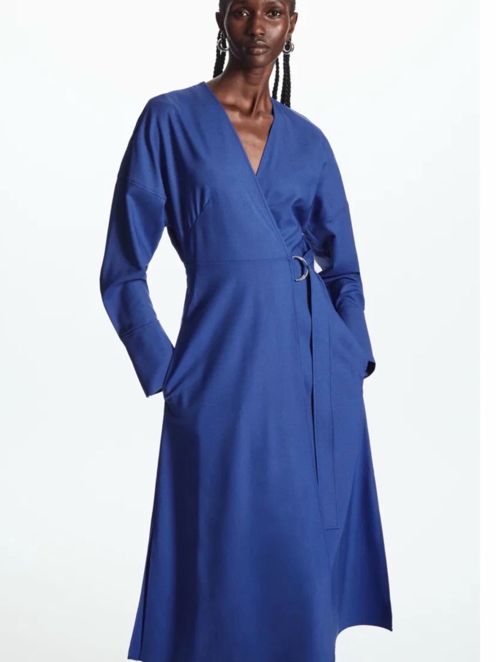 COS Wool-Crepe Wrap Dress in Cobalt Blue Size 14